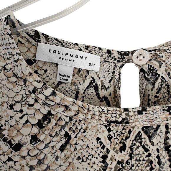 Equipment Aubrey Snake Print 100% Silk Shift Dress Sz Small Gray Pockets Keyhole - Picture 3 of 8